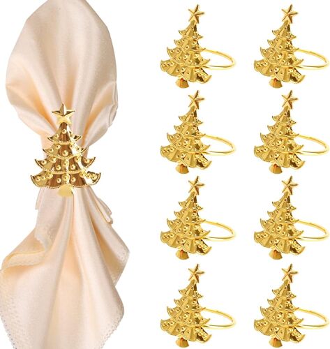 Rond De Serviette, (Or)8pcs Rond De Serviette Pour Noël, Rond De Serviette De Table, Rond De Serviette De Table, Boucles De Serviette En Forme De Sapin, Décoration De Table De Noël