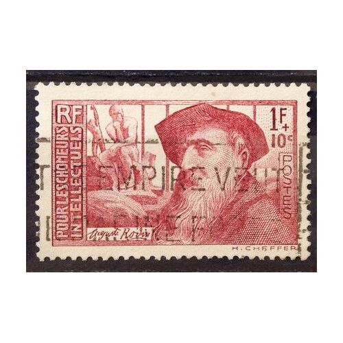 Chômeurs Intellectuels 1938 - Rodin 1f+10c Carmin (Très Joli N° 384) Obl - Cote 6,00€ - France Année 1938 - Brn83 - N20338