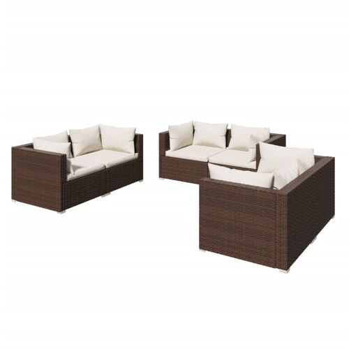 Vidaxl Salon De Jardin 6 Pcs Avec Coussins Résine Tressée Marron