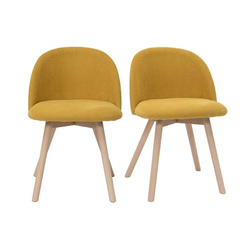 Chaises Scandinaves En Tissu Effet Velours Jaune Moutarde Et Hêtre Massif (Lot De 2) Celeste