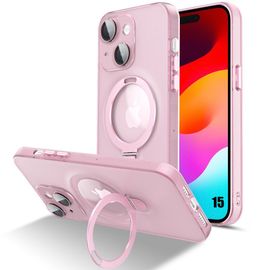 Coque Pour Iphone 15, Antichoc Rigide Avec Support Anneau Magnétique Réglable Et Protection Caméra - Translucide Rose - E.F.Connection