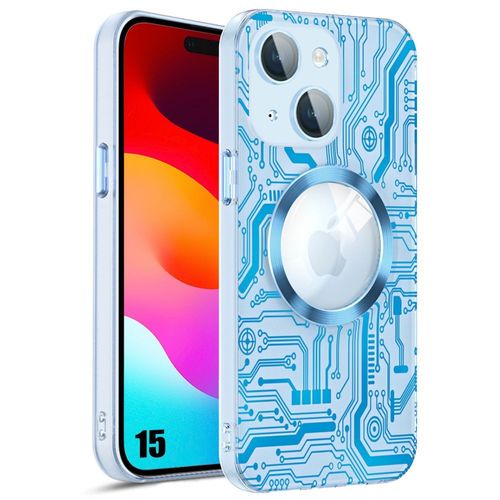 Coque Pour Iphone 15 Avec Anneau Magnétique, Antichoc Rigide + Protection Verre Trempé Caméra Arrière - Translucide Bleu - E.F.Connection