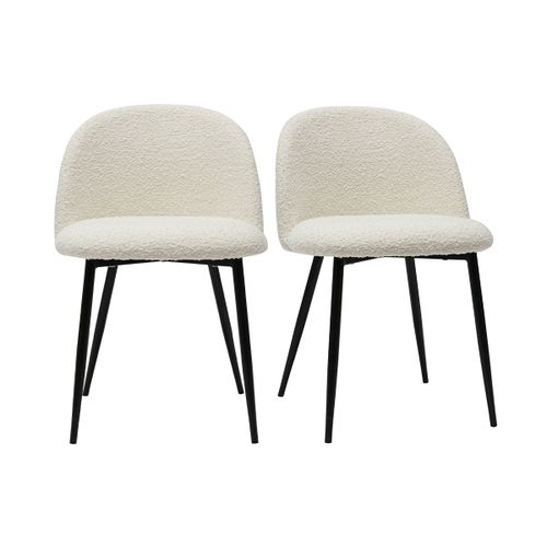 Chaises En Tissu Effet Laine Bouclée Écru Et Métal Noir (Lot De 2) Celeste