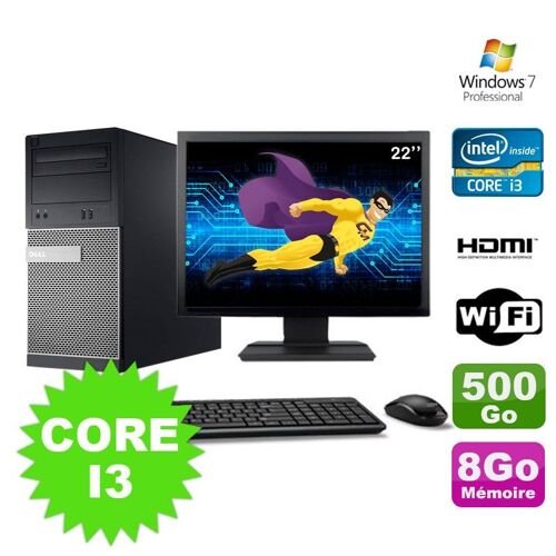 Lot PC Tour DELL 3010 MT I3-2120 Graveur 8Go 500Go HDMI Wifi W7 + Ecran 22"