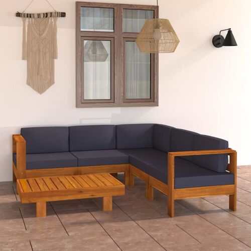 Vidaxl Salon De Jardin 6 Pcs Avec Coussins Gris Foncé Bois D'acacia