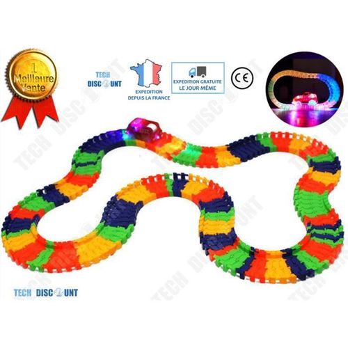 Td® Jouet Voiture Lumineux Race Track Set Pistes Course Circuit Flexible Jeu Train Électrique Jeux Ludique Apprentissage Interactif
