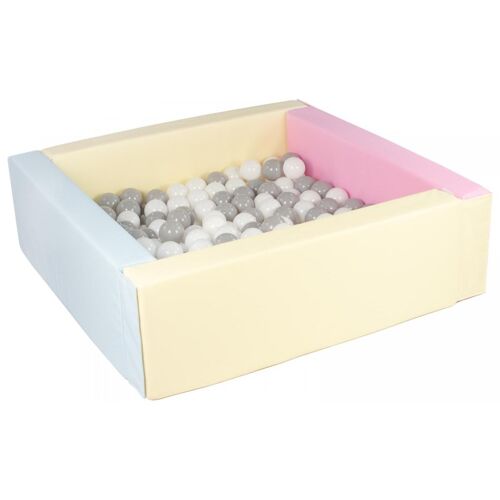 Piscine À Balles Carrée Avec 200 Balles - Rose, Bleu, Jaune (Pastel)/Blanc,Gris