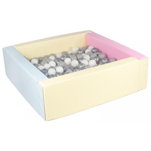 Piscine À Balles Carrée Avec 200 Balles - Rose, Bleu, Jaune (Pastel)/Blanc, Gris, Argent