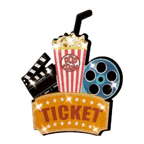 Plaque 50x40cm Ticket Cinema Pop Corn Usa Tole Emboutie