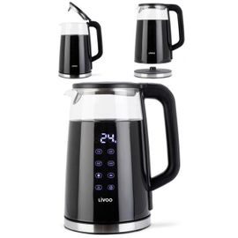 Bouilloire théière SANS FIL Digitale automatique en verre 1.7L 2200 W Arrêt automatique Rotation à 360° sur socle Affichage Digitale
