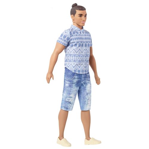 Barbie Barbie Ken Fashionistas - Chignon Chemise Et Bermuda Bleu Ethnic