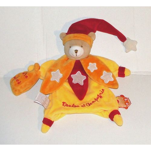 Doudou Ours Marionnette Poudre D'etoiles Doudou Et Compagnie - Peluche Ourson Luminou Orange Jaune Rouge