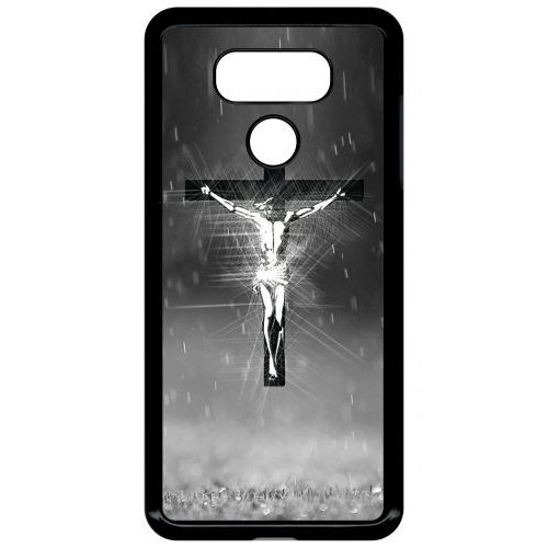 Coque Pour Smartphone - Jésus Croix Noir Et Blanc - Compatible Avec Lg G6 - Plastique - Bord Noir