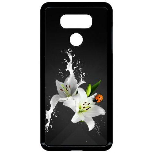 Coque Pour Smartphone - Lys Blanc Coccinelle Sur Fond Gris - Compatible Avec Lg G6 - Plastique - Bord Noir
