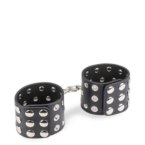 Menottes Poignets Cuir Noir Rivets