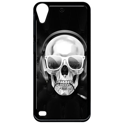 Coque Pour Smartphone - Tete De Mort Swag Casque De Musique - Compatible Avec Htc Desire 530 - Plastique - Bord Noir