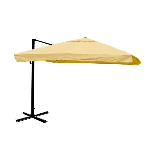 Parasol Professionnel Restaurant Pour Jardin Terrasse 3x3m (Ø4,24m) Polyester Aluminium/Acier 23kg Crème Sans Pied 04_0003966