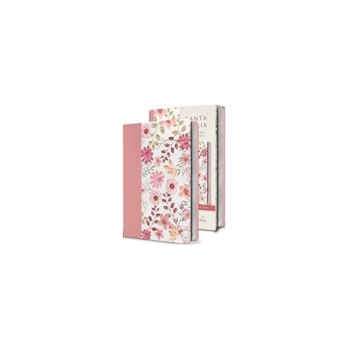 Biblia Reina Valera 1960 Letra Grande. Piel Rosada Con Flores, Tamaño Manual / Spanish Bible Rvr 1960 Large Print. Imitation Pink Leather With Flowers