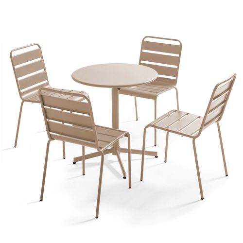 Table Ronde 70 Cm Plateau Inclinable Et 4 Chaises Taupe