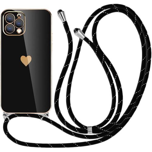 Coque Cordon De Serrage Pour Iphone 12 Pro Max (6,7'') Noir Motif Coeur Souple Antichoc Tpu Amour-Mignon Anti-Rayure