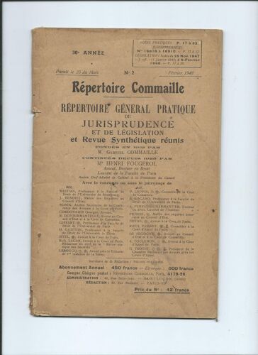 Répertoire Commaille Répertoire Général Pratique De Jurisprudence Et De Législation Et Revue Synthétique Réunisn°2
