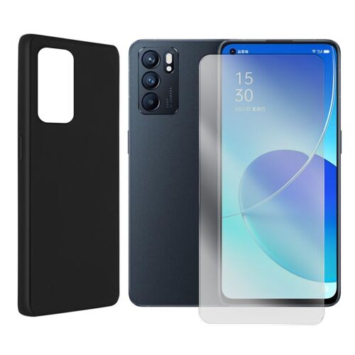 Coque De Protection Souple Silicone Noir + Lot De 2 Verre Trempé Pour Oppo Reno 6 5g Cph2251 6,43" - Visiodirect -