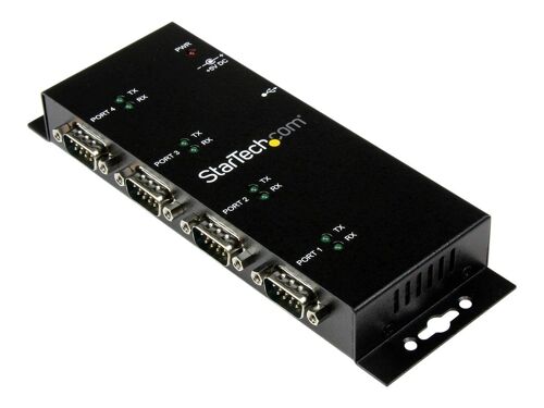 StarTech.com Hub adaptateur USB vers série DB9 RS232 4 ports – Montage sur rail DIN industriel et mural - Adaptateur série - USB 2.0 - RS-232 x 4 - noir