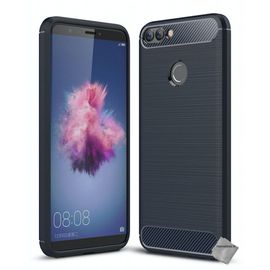 Housse Etui Coque Silicone Gel Carbone Pour Huawei P Smart + Film Ecran - Bleu Fonce