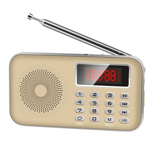 Mini Poste Radio FM AM Lecteur MP3 Micro SD Rechargeable Or YONIS