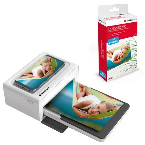 AGFA PHOTO Pack Imprimante Realipix Moments + Cartouche 40 photos 10x15 cm - 4Pass Sublimation Thermique - Bluetooth - Blanc - Blanc