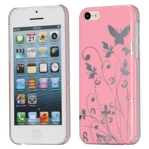 Coque Case Iphone 5c Pink Flowers Silicone Semi-Rigide (Tpu)