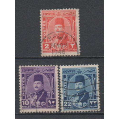 Egypte 1952: Lot De 3 Timbres Représentant Le Roi Farouk