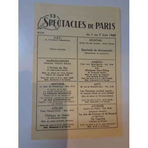 Spectacles De Paris (Du 1 Au 7 Juin 1960)