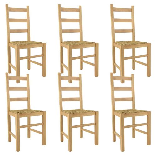 Suzy - Lot De 6 Chaises Naturelles Et Assises En Paille