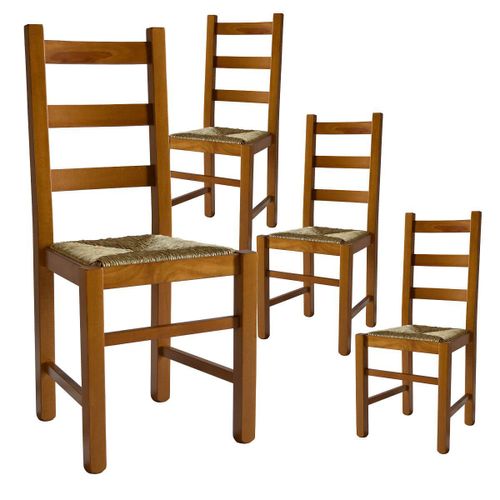 Orta - Lot De 4 Chaises Teinté Chêne Et Assises En Paille