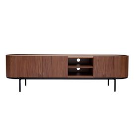 Meuble Tv Design Bois Foncé Noyer Et Métal Noir Avec Rangements L180 Cm Skye