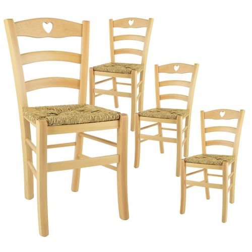 Naples - Lot De 4 Chaises Naturelles Et Assises En Paille