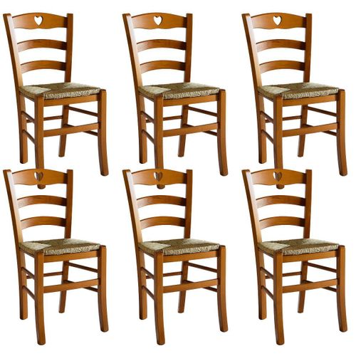 Naples - Lot De 6 Chaises Teinté Chêne Et Assises En Paille