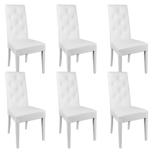 Trevi - Lot De 6 Chaises Simili Blanc Et Pieds Laqués