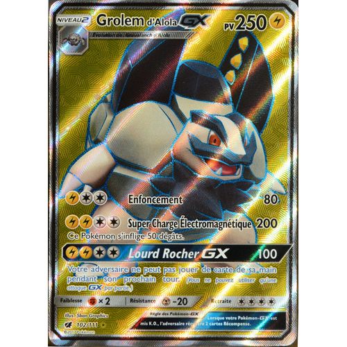 Carte Pokémon 102/111 Grolem DAlola Gx 250 Pv - Full Art Sl4 - Soleil Et Lune - Invasion Carmin Neuf Fr