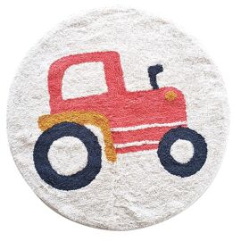 Tapis Enfant Tracteur Rond En Coton Tufté