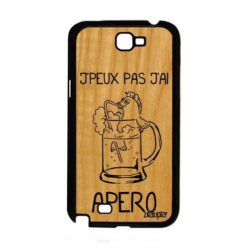 Coque Bois Pour Samsung Galaxy Note 2 Silicone J'peux Pas J'ai Apero Biere Noir