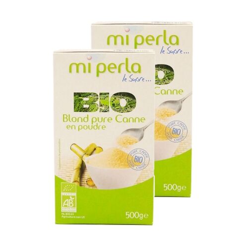 Lot 2x Sucre En Poudre Blond Pur Canne Bio - Boîte 500g