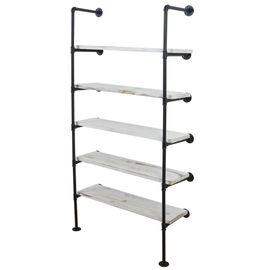 Étagère Bibliothèque Design Industriel 165x80x28cm En Bois Blanc Vieilli Et Métal Noir 04_0004922