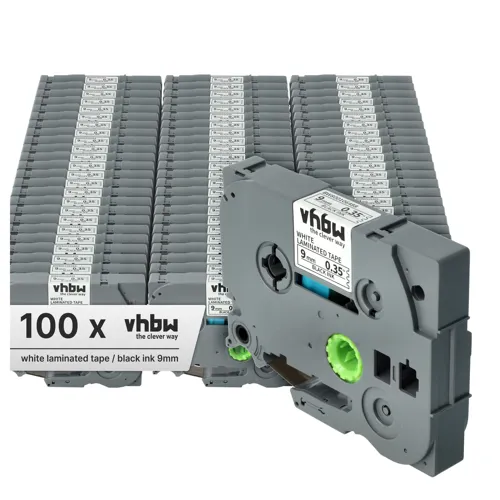 vhbw 100x Rubans remplacement pour Brother TZ-221, TZE-221 pour imprimante d'étiquettes 8m x 9mm Noir sur Blanc