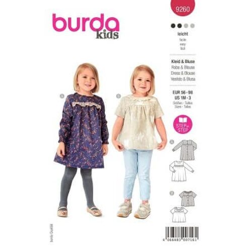 Patron Burda 9260 - Robe Et Blouse À Fronces Bébé Fille De 56 À 98 Cm
