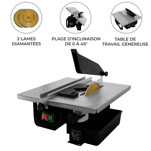 Scie à Eau Pour Carreaux, Carrelages 600W - Table 330x360mm - Profondeur Coupe 35mm - Coupe de Carrelage Travaux Rénovation Salle de Bain Atelier [2 Lames Diamantées 180mm GRATUITE & 2 ans GARANTIE]