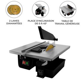 Scie à Eau Pour Carreaux, Carrelages 600W - Table 330x360mm - Profondeur Coupe 35mm - Coupe de Carrelage Travaux Rénovation Salle de Bain Atelier [2 Lames Diamantées 180mm GRATUITE & 2 ans GARANTIE]