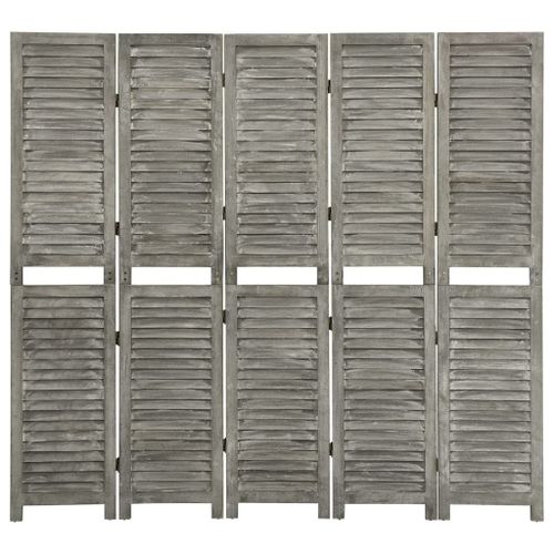 vidaXL Cloison de séparation 5 panneaux Gris 179x166 cm Bois solide