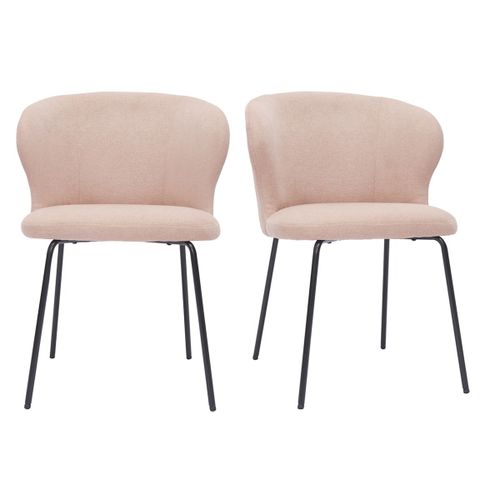 Chaise Design En Tissu Effet Velours Rose Poudré Et Métal Noir Yda